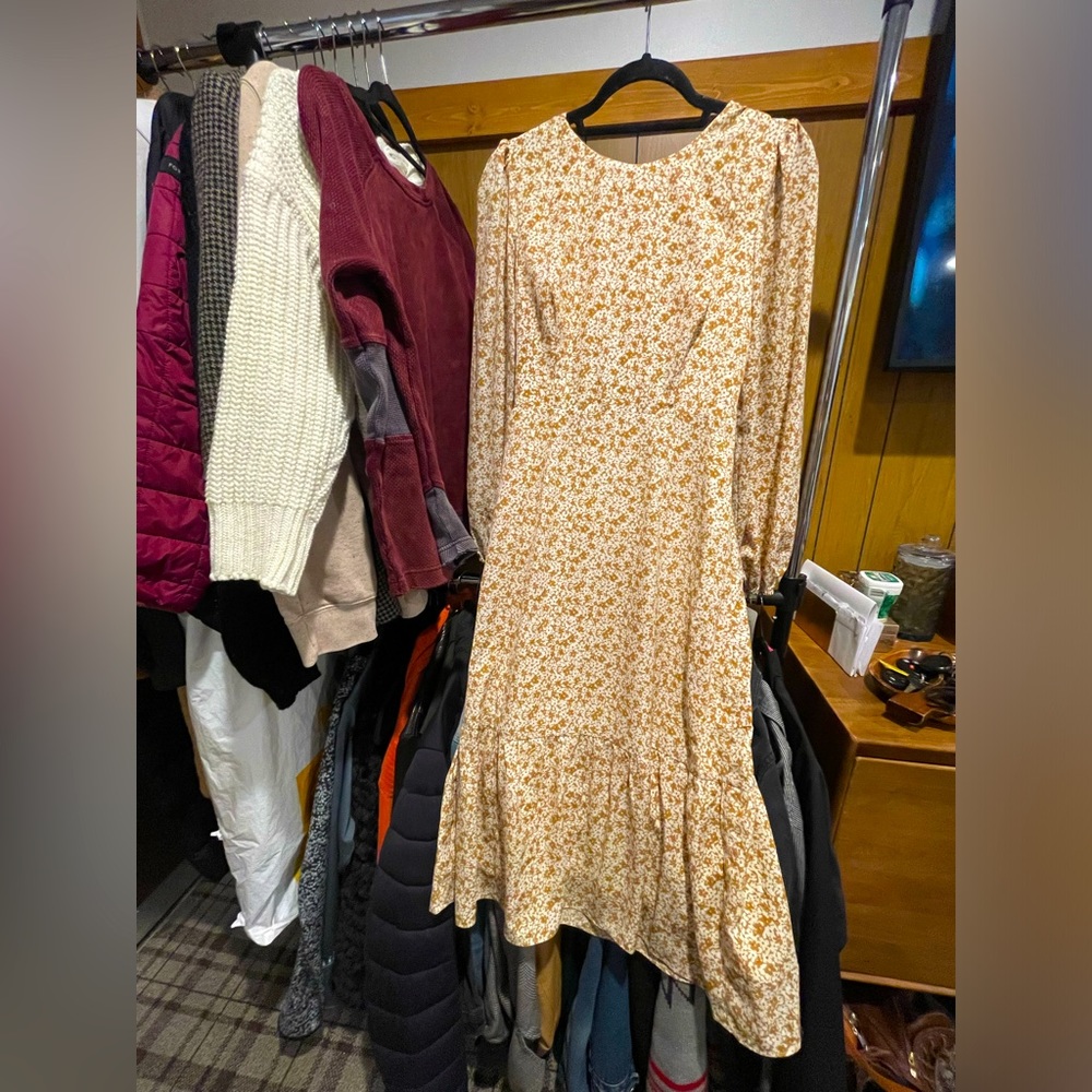 NWT Lush from Nordstrom Honey/Caramel Floral Print, Open Back Midi Dress, Small